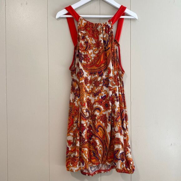 Twentyone Boho Paisley Halter Top | Red Orange Floral Print Summer Dress Size S - Picture 1 of 4